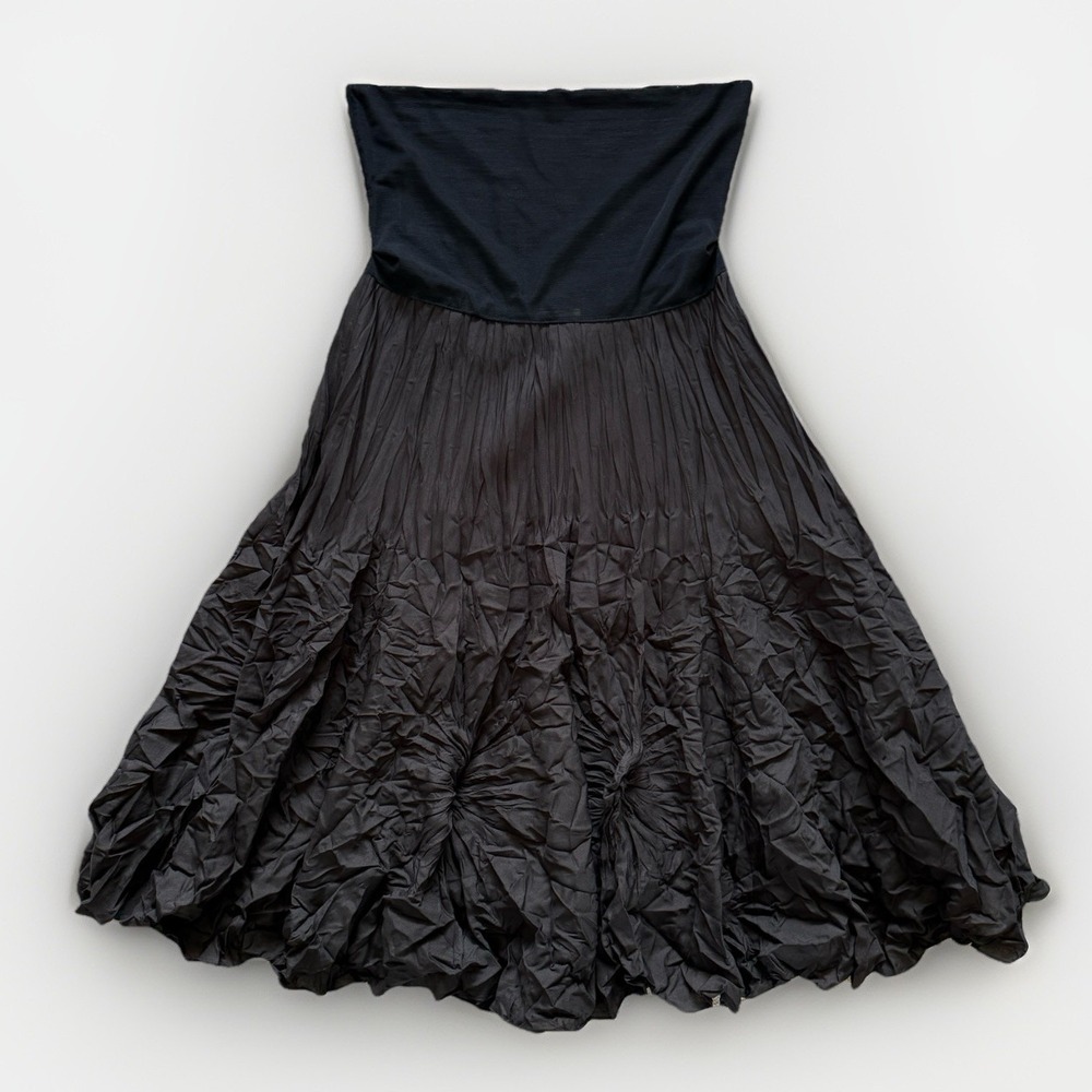 VTG Joseph Ribkoff Black Crinkle Skirt S/M 8 Fairy Grunge Whimsigoth Witchy Midi